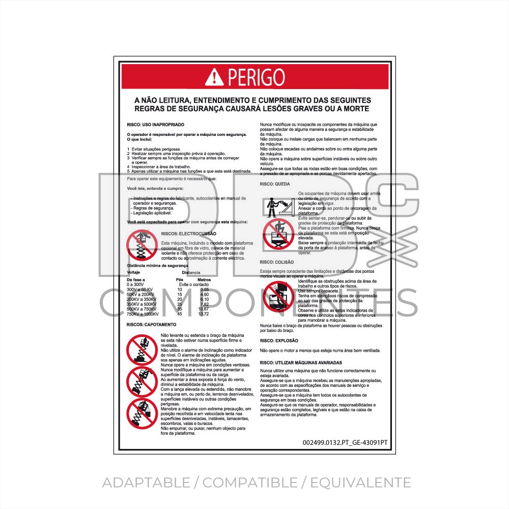 ADHESIVO COMPATIBLE REF GE 43091 PORTUGUES