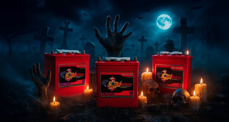 Baterías para plataformas elevadoras con decoración de Halloween — potencia, rendimiento y fiabilidad de RB Componentes.